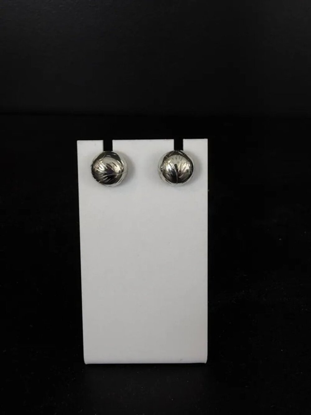 Vintage Sterling Silver Domed Etched Stud Earrings